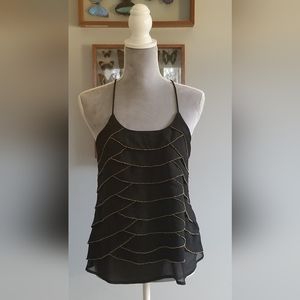 Asos • Sexy Black and Gold Beaded Ruffled Racer Back Tank Top